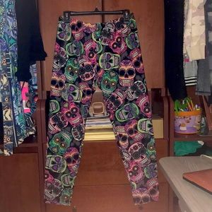 Velour Sugar skull ankle length lounge pants